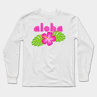 Aloha Pink Hibiscus Floral Long Sleeve T-Shirt